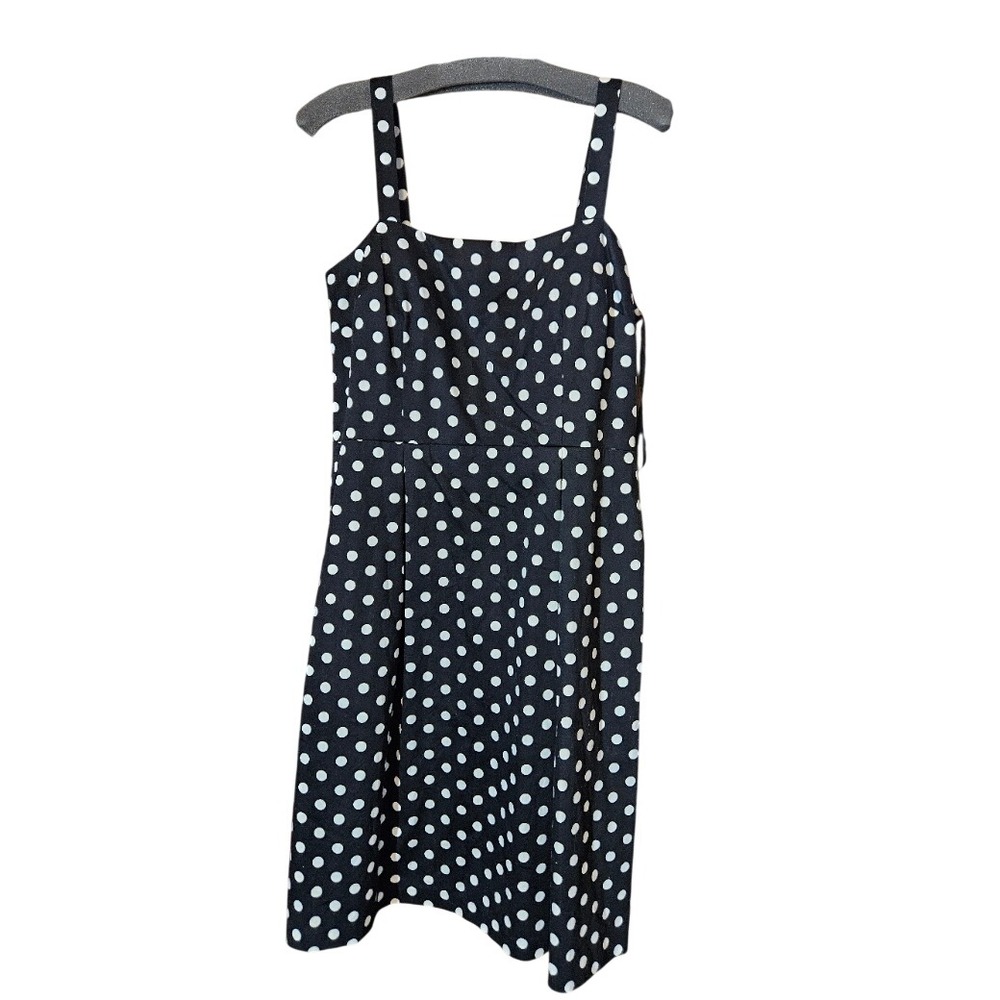 Karin Stevens Black White Polka Dot Smocked Back Sleeveless Cotton Dress 12
